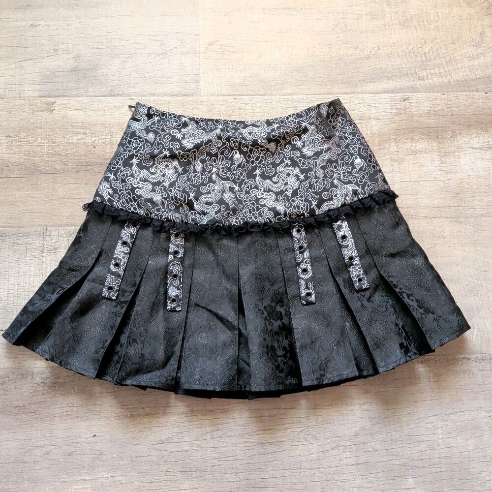 Blood Supply Gothic Pleated Mini Skirt Black Dragon Print Size S Alternative